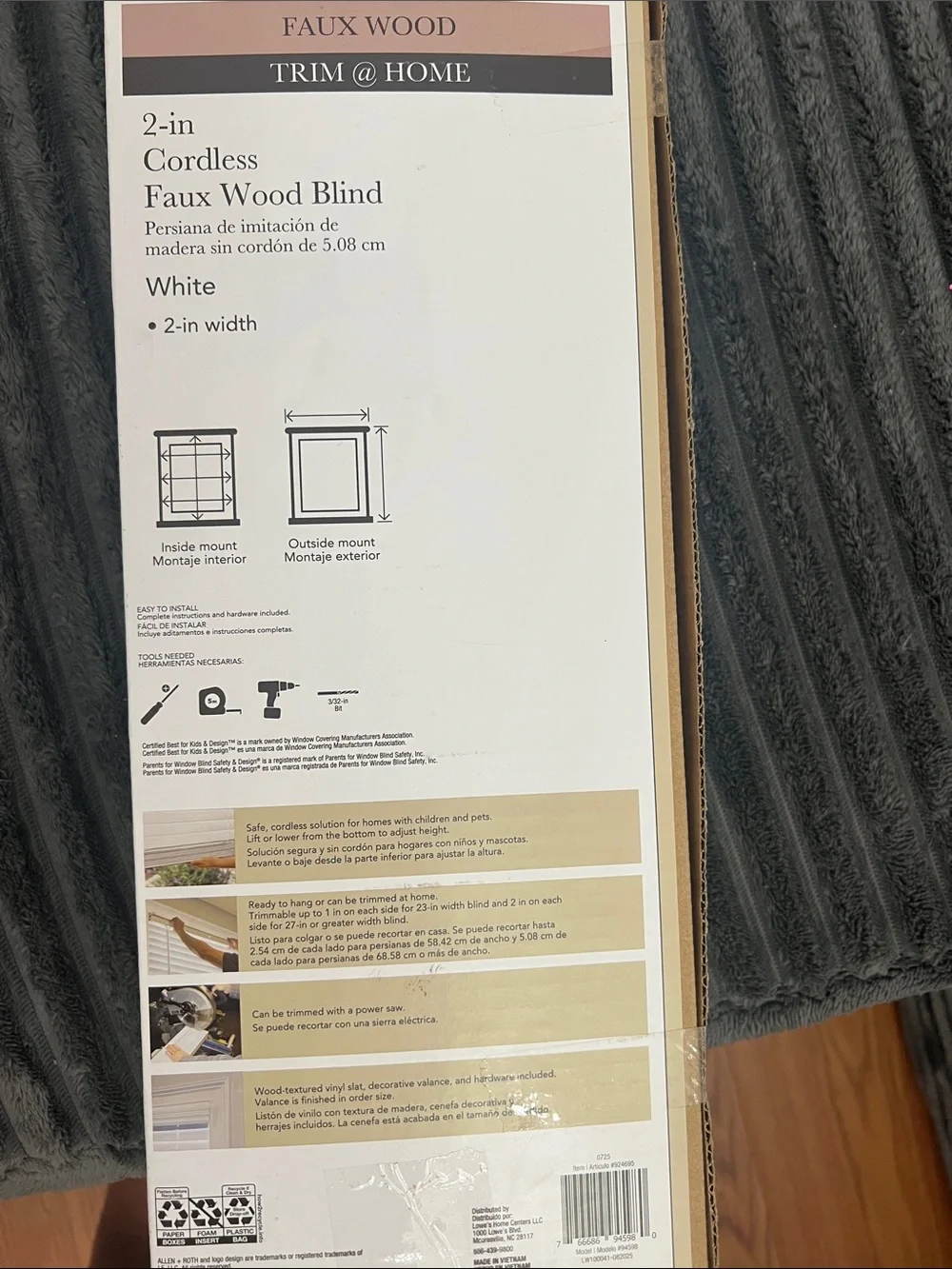 White Faux Wood Cordless Blind - 31 x 64 in